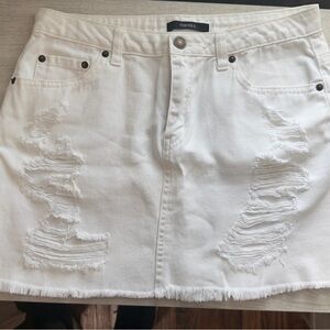Forever 21 Cream Distressed Mini Skirt